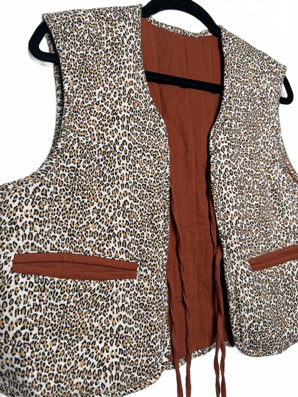 Reversible Leopard Print and Rust Orange Box crop Vest